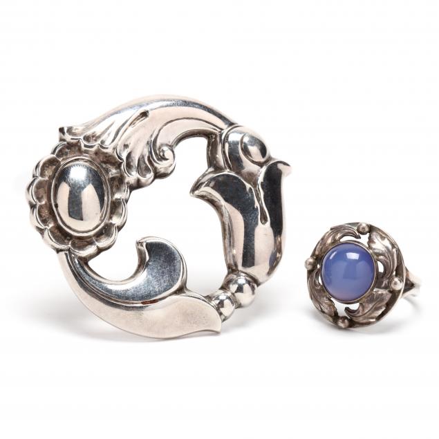 a-georg-jensen-usa-brooch-and-a-b-bjorkland-moonstone-ring