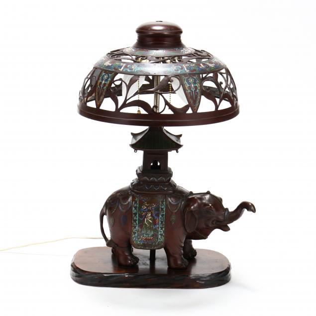 a-japanese-or-chinese-bronze-and-cloisonne-elephant-lamp