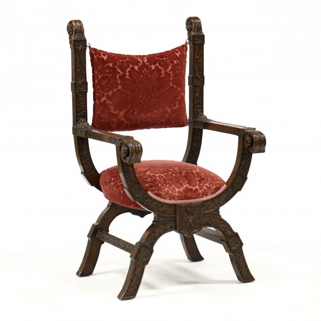 renaissance-revival-carved-oak-curule-chair