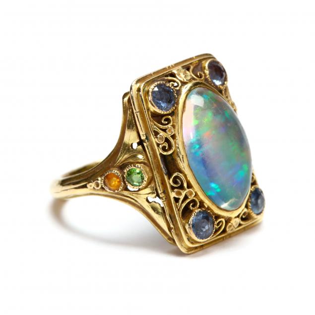 arts-and-crafts-gold-opal-and-gemstone-ring