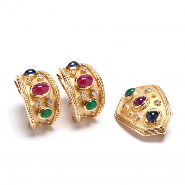14kt-multi-gem-set-earrings-and-slide-pendant