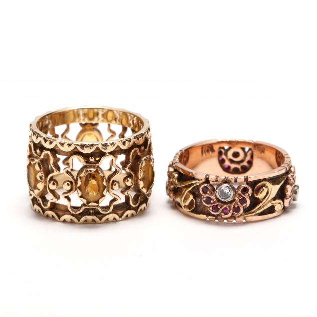 two-vintage-gold-and-gem-set-bands