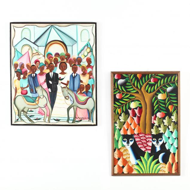 two-vintage-haitian-oil-paintings-fritzner-alphonse-and-roger