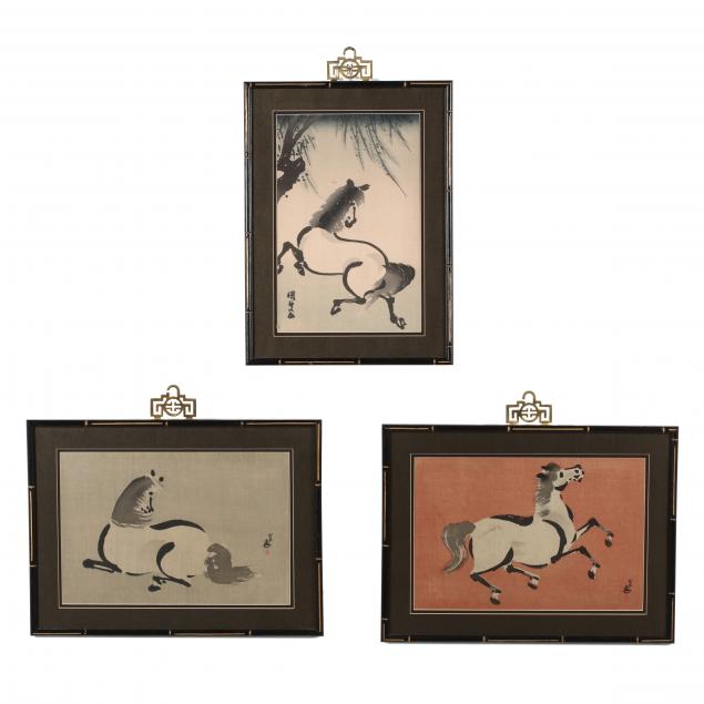 three-japanese-woodblock-prints-of-horses-by-aoyama-seizan-active-1920-1930