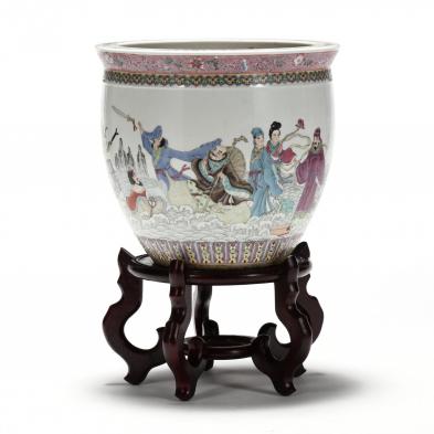 a-large-chinese-export-porcelain-jardiniere-with-daoist-immortals-on-stand