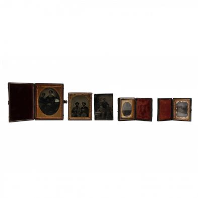 five-cased-images-and-a-loose-tintype-with-multiple-sitters