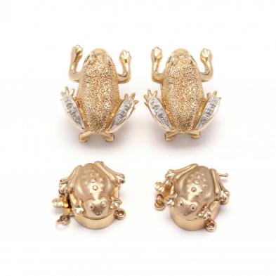 a-pair-of-gold-frog-earrings-and-two-gold-frog-clasps
