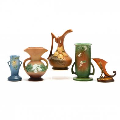 a-group-of-roseville-art-pottery