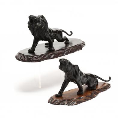 a-japanese-bronze-lion-and-tiger-by-atsuyoshi-for-maruki-company