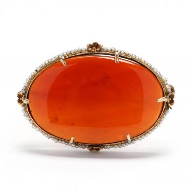 Antique Gold, Carnelian, and Seed Pearl Brooch (Lot 2083 - Fine Estate ...
