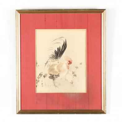 an-asian-painting-of-a-rooster-with-grapevines