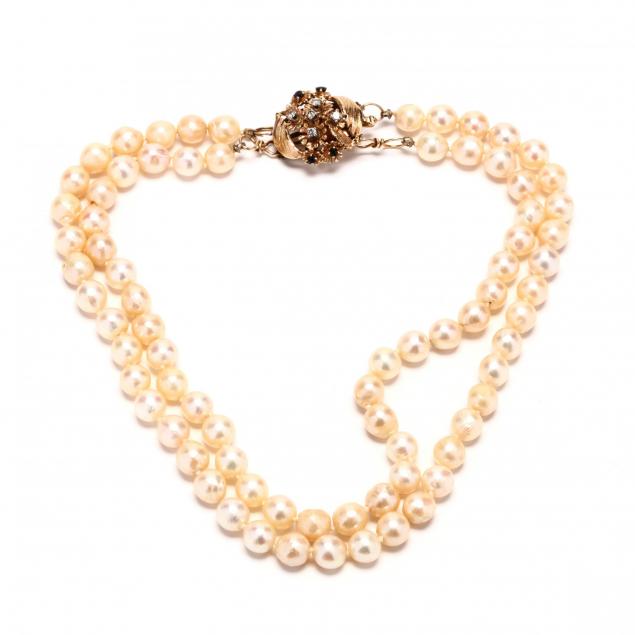 two-strand-pearl-pearl-necklace-with-14kt-gold-sapphire-and-diamond-clasp