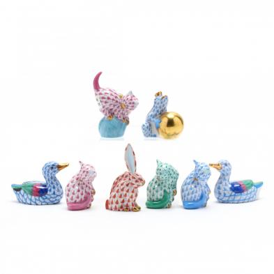 eight-miniature-herend-porcelain-animals