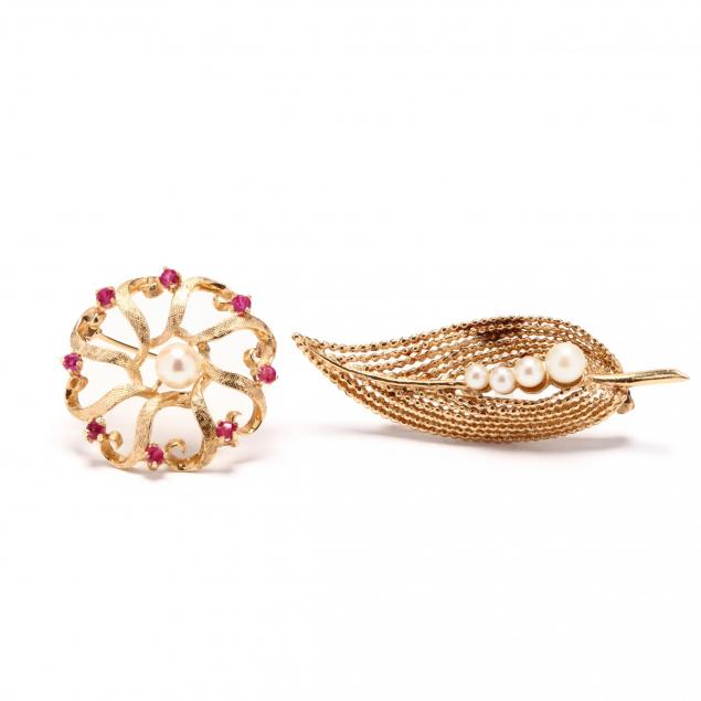 two-gold-and-gemstone-brooches
