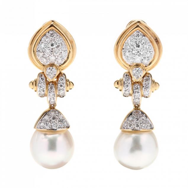 18KT Gold, South Sea Pearl, and Diamond Earrings (Lot 1044 - Important ...