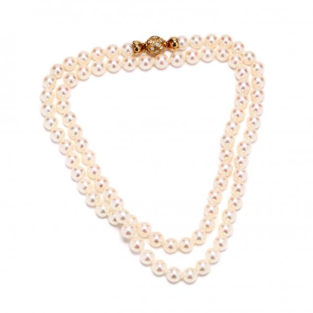 a-fine-single-strand-saltwater-cultured-pearl-necklace-with-18kt-gold-and-diamond-clasp
