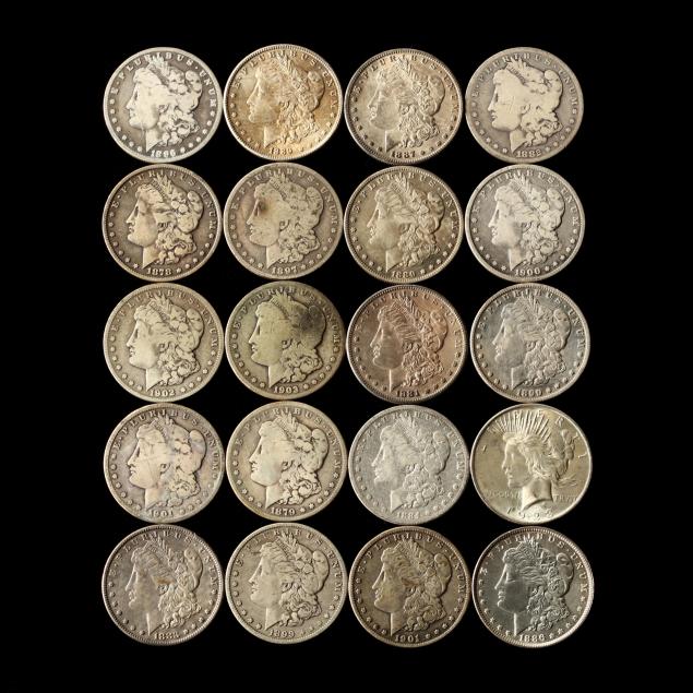twenty-circulated-mixed-morgan-and-peace-silver-dollars