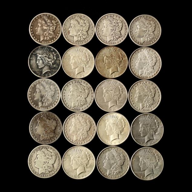 twenty-mixed-circulated-morgan-and-peace-silver-dollars