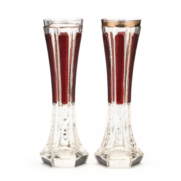 pair-of-moser-ruby-cabochon-trumpet-vases