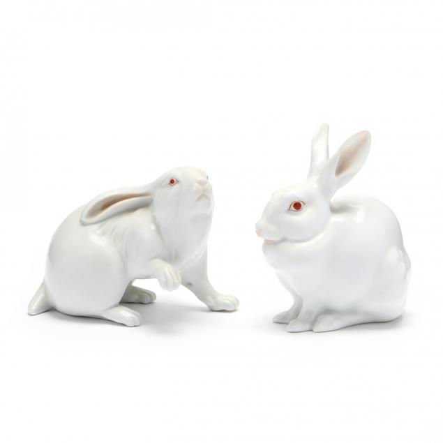 two-herend-porcelain-white-rabbits