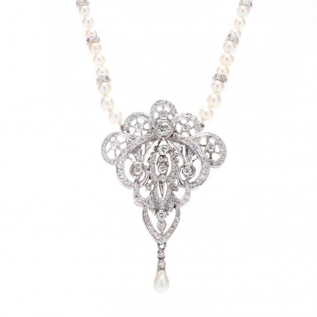 edwardian-style-platinum-diamond-pendant-and-pearl-and-diamond-necklace