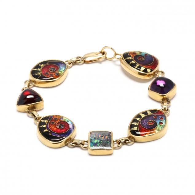 22kt-and-18kt-gold-gem-set-and-enamel-bracelet-ricky-frank