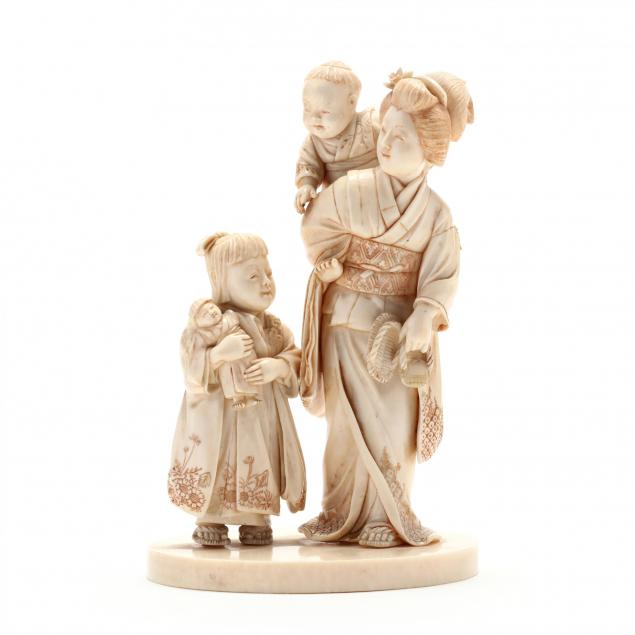 japanese-carved-ivory-okimono-of-mother-and-children
