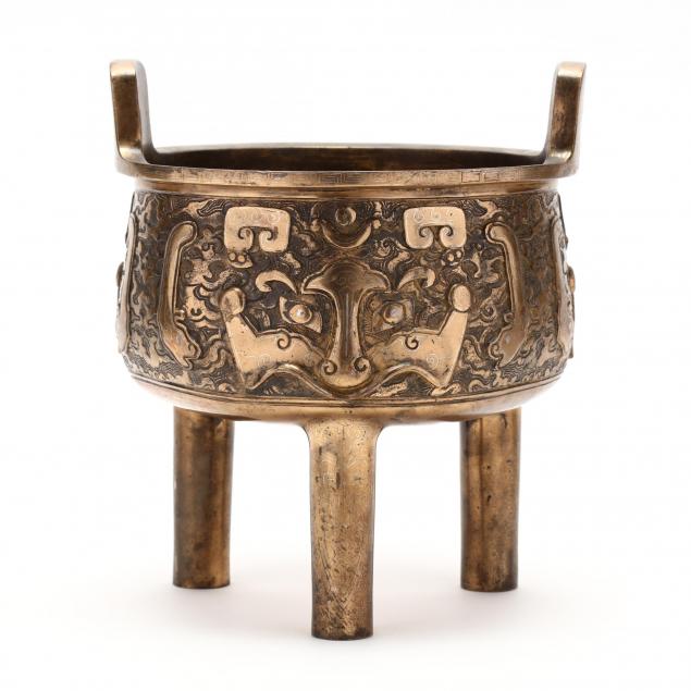 a-chinese-brass-cast-censer-with-silver-inlay