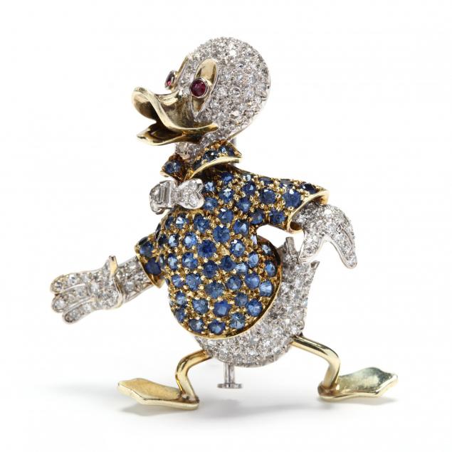 14kt-bi-color-gold-diamond-and-gem-set-duck-brooch