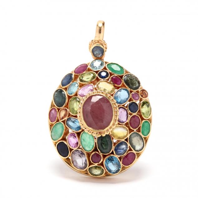 18kt-gold-multi-gemstone-pendant-brooch