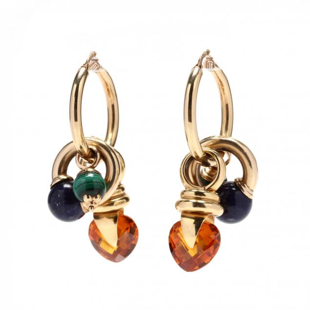 pair-of-14kt-gold-hoops-by-unoaerre-with-gem-set-charms