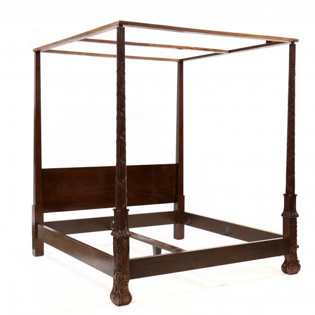 baker-king-size-carved-mahogany-tall-post-bed-with-tester