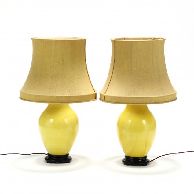 pair-of-vintage-yellow-glazed-pottery-lamps
