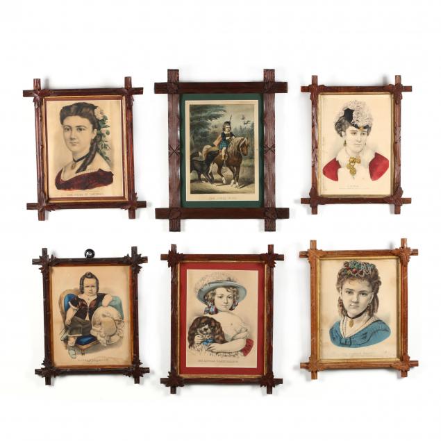 six-currier-ives-portrait-prints-in-antique-framing