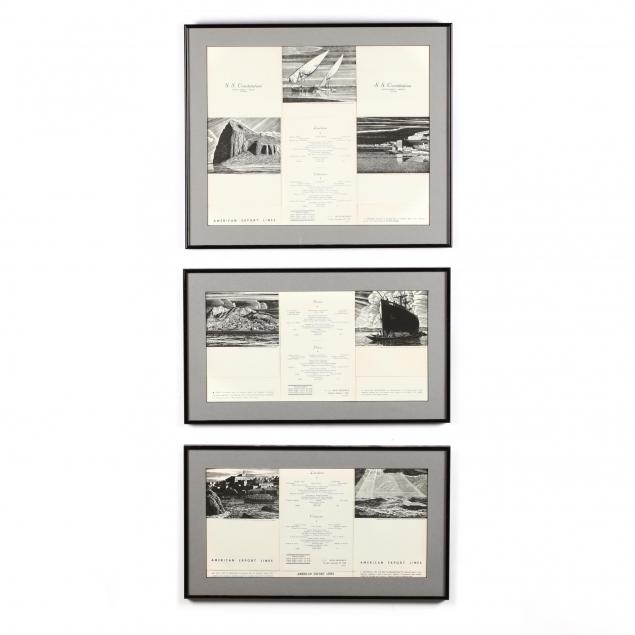 three-framed-menus-for-cruise-lines-1956-illustrated-by-rockwell-kent