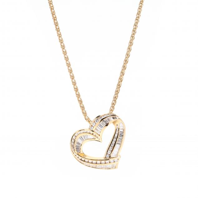 18KT Gold and Diamond Heart Pendant Necklace, Charles Krypell (Lot 79 ...