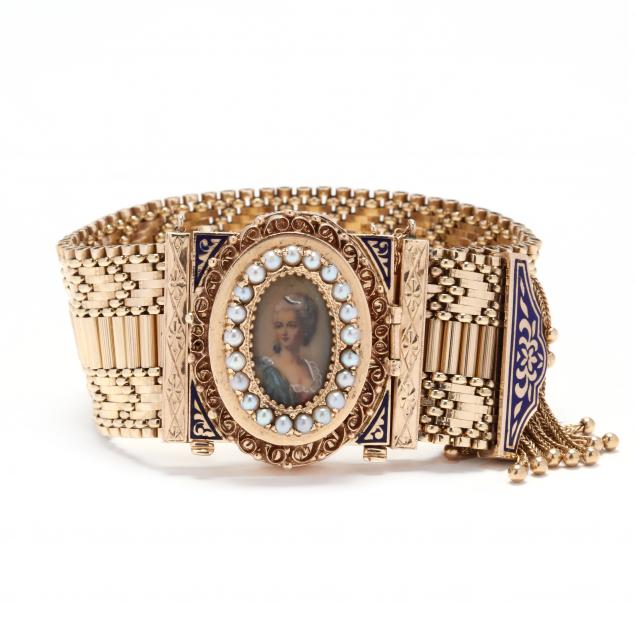 vintage-14kt-gold-convertible-bracelet-pendant-brooch-watch-with-portrait-miniature