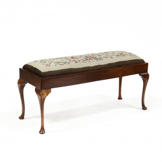 queen-anne-style-needlepoint-upholstered-bench