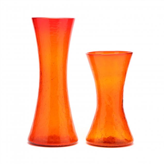 blenko-two-red-crackle-hourglass-vases