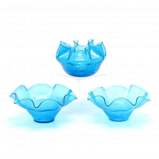 blenko-three-blue-crackle-glass-center-bowls