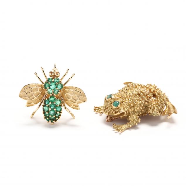 two-whimsical-gold-and-gem-set-brooches