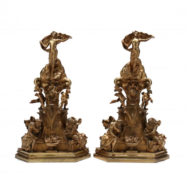 pair-of-large-italian-gilt-bronze-figural-andirons