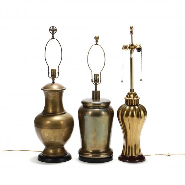 three-vintage-designer-brass-table-lamps