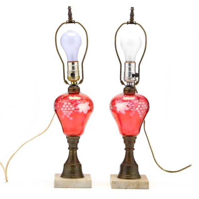 pair-of-etched-cranberry-fluid-lamps