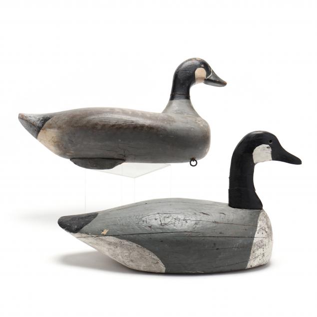 two-vintage-carved-canada-goose-working-decoys