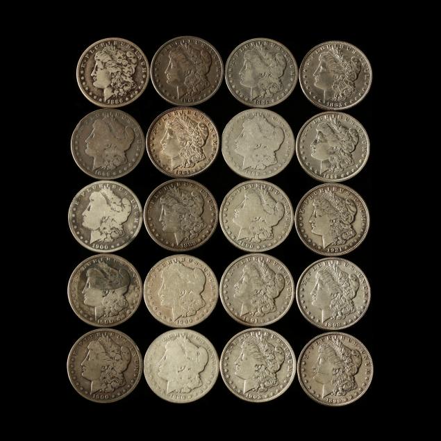 Roll of Twenty (20) Circulated Morgan Silver Dollars (Lot 1301 - Fine ...