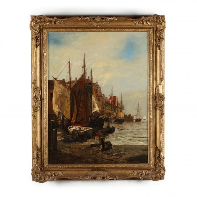 f-hulsling-dutch-19th-century-harbor-at-low-tide