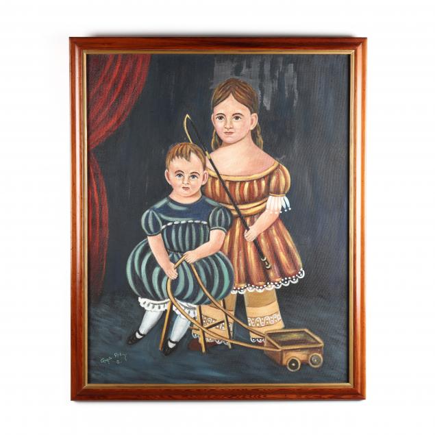 vintage-folk-art-style-painting-of-two-children