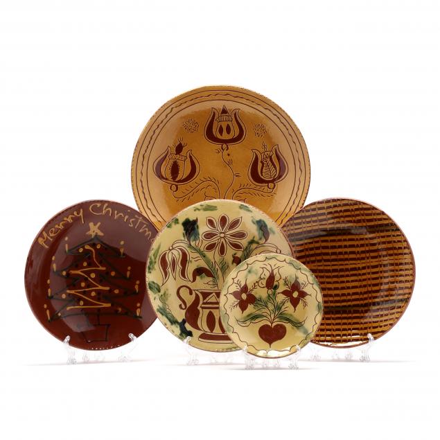 pa-pottery-brenininger-pottery-five-decorated-plates