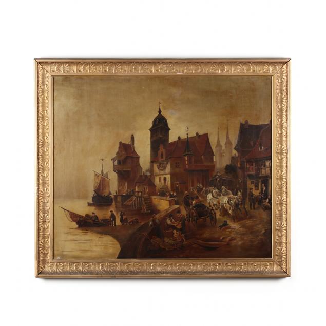 antique-painting-of-a-bustling-harbor-scene